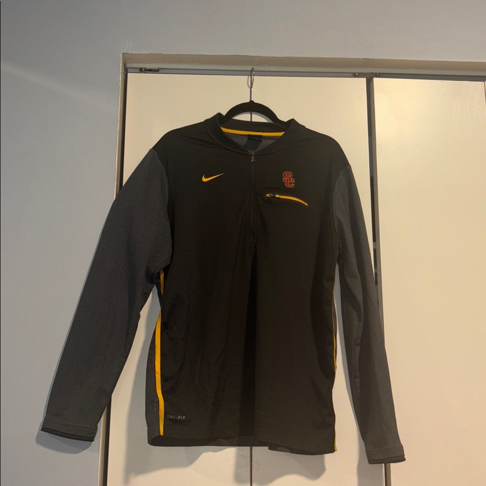 Nike Black and Yellow Dri Fit USC Zip Pullover Shirt